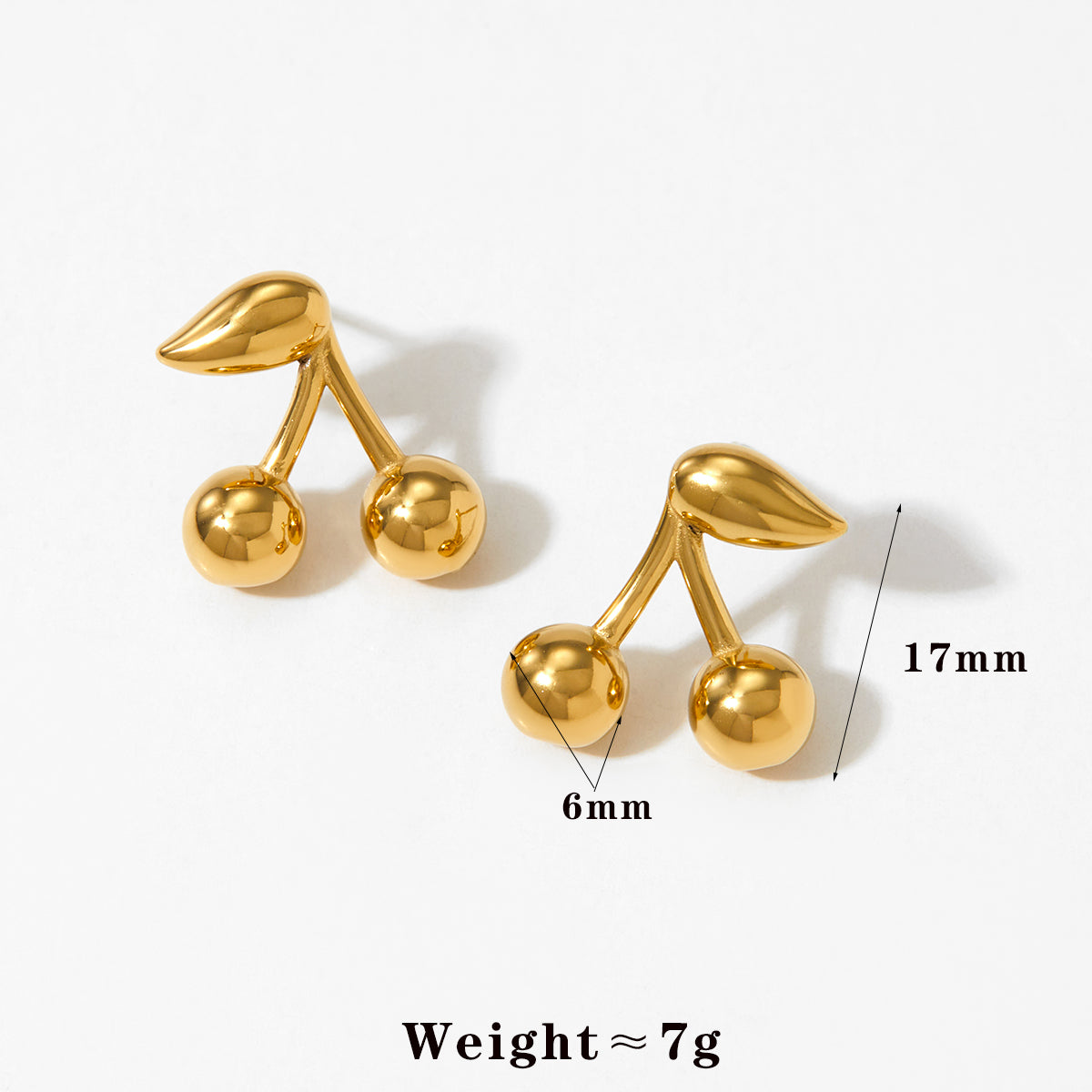 1 par de pendientes de acero inoxidable 304 chapados en oro blanco de 16 quilates con diseño de cereza dulce, estilo moderno e informal.