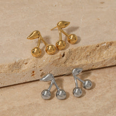 1 par de pendientes de acero inoxidable 304 chapados en oro blanco de 16 quilates con diseño de cereza dulce, estilo moderno e informal.