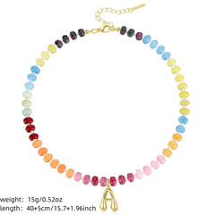 Collar elegante de cobre con piedra natural bañado en oro de 14 quilates y letras de estilo clásico al por mayor 