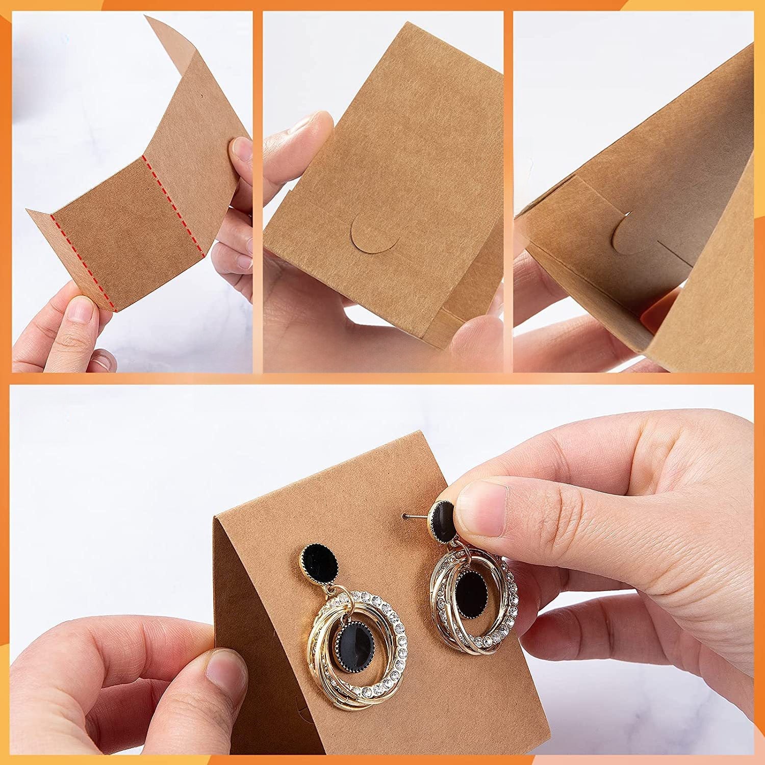 Exhibidor vertical de pendientes y collares de cartón, para bricolaje, accesorios de embalaje, tarjetas de papel Kraft (100 unidades)