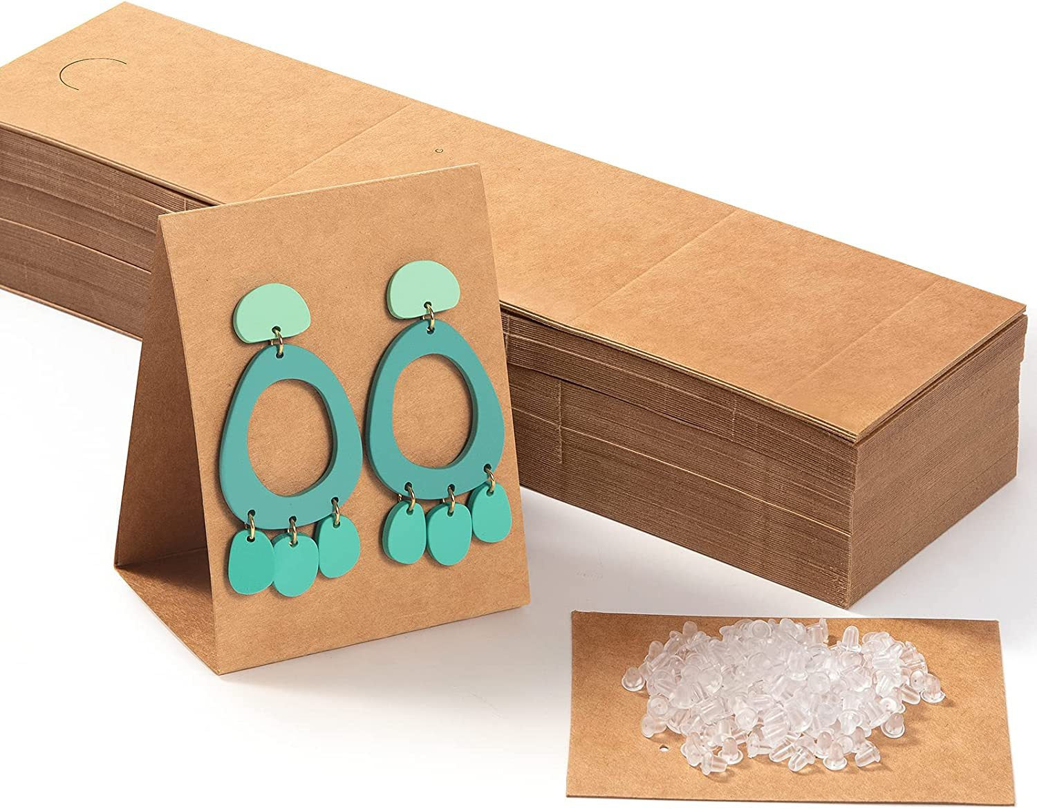 Exhibidor vertical de pendientes y collares de cartón, para bricolaje, accesorios de embalaje, tarjetas de papel Kraft (100 unidades)