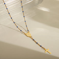 Joyería al por mayor: elegante collar de acero inoxidable 203L con esmalte chapado en oro de 18 quilates y retrato étnico.