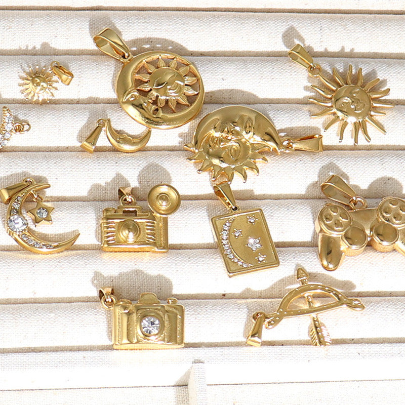 1 pieza 14,1 x 11,2 mm 18,8 x 13 mm 304 acero inoxidable 316 acero inoxidable chapado en oro de 24 quilates colgante de sol y luna 