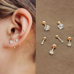 1 par de pendientes de acero inoxidable 304 con incrustaciones redondas de estilo simple y circonita chapada en oro de 18 quilates.