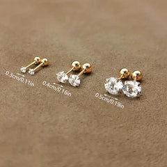 1 par de pendientes de acero inoxidable 304 con incrustaciones redondas de estilo simple y circonita chapada en oro de 18 quilates.
