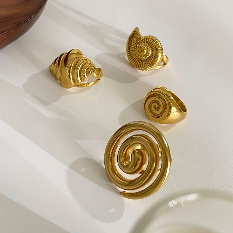 Anillos abiertos irregulares de acero inoxidable 316L chapados en oro de 18 quilates con diseño geométrico retro de estilo nórdico informal al por mayor