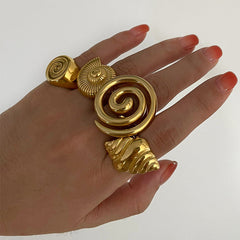 Anillos abiertos irregulares de acero inoxidable 316L chapados en oro de 18 quilates con diseño geométrico retro de estilo nórdico informal al por mayor