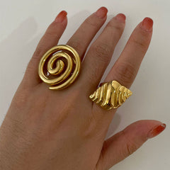 Anillos abiertos irregulares de acero inoxidable 316L chapados en oro de 18 quilates con diseño geométrico retro de estilo nórdico informal al por mayor