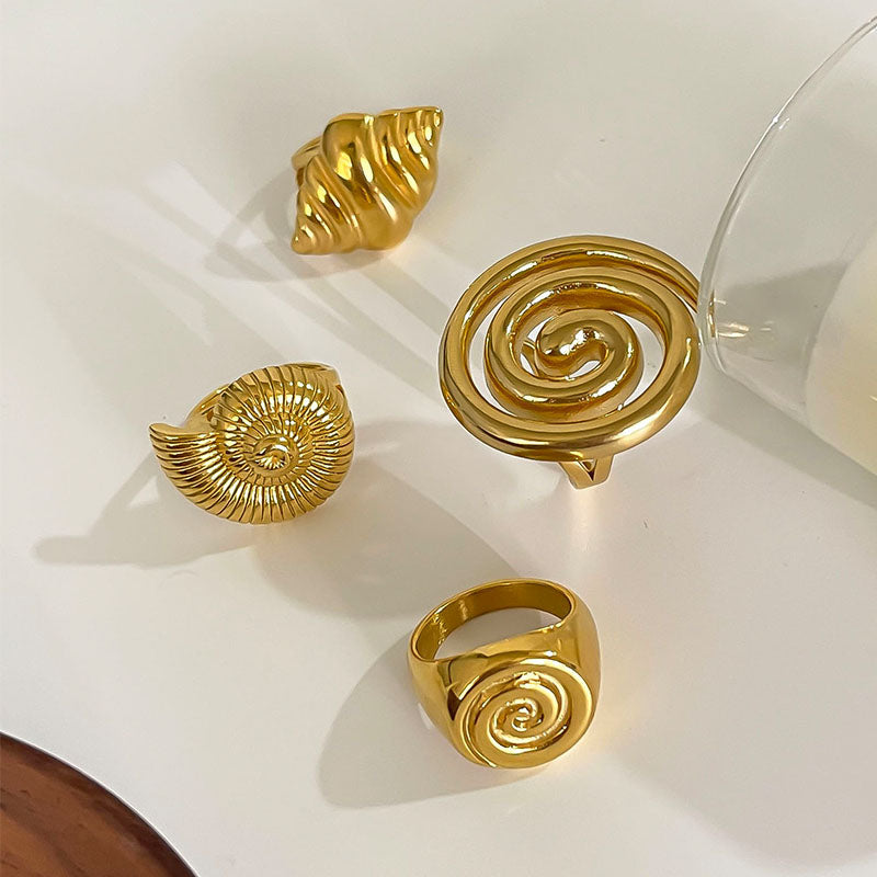 Anillos abiertos irregulares de acero inoxidable 316L chapados en oro de 18 quilates con diseño geométrico retro de estilo nórdico informal al por mayor