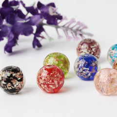 Suministro de cuentas de vidrio de arena dorada luminosas, cuentas sueltas, cuentas redondas de cristal, accesorios de joyería para bricolaje, material para pulseras, pulsera de cuentas 
