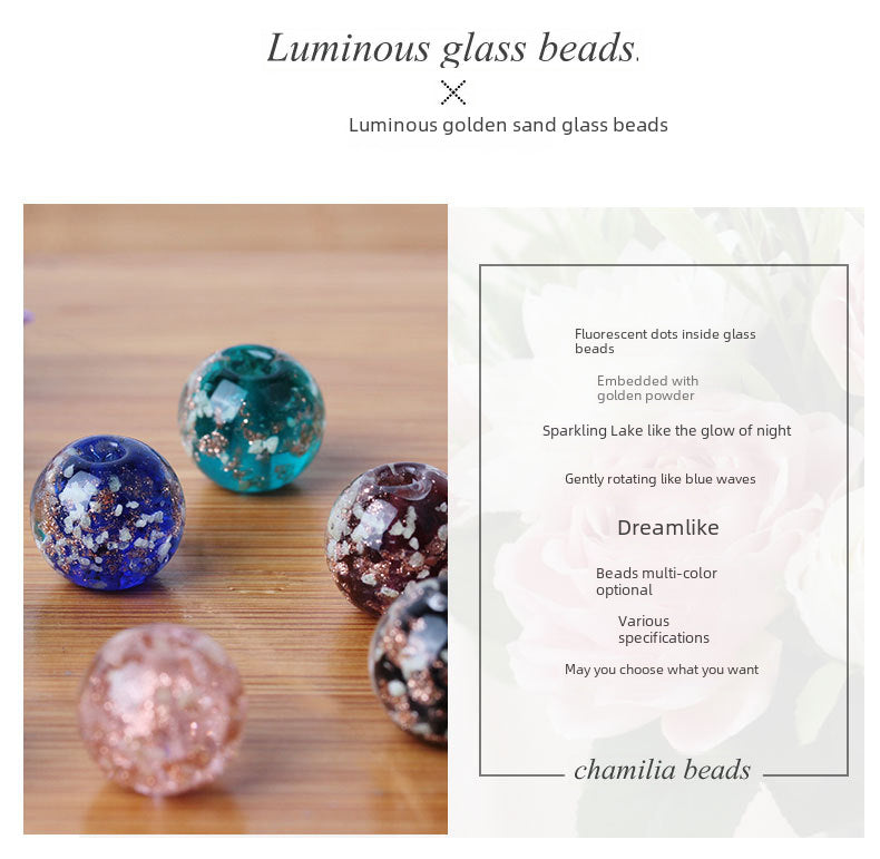 Suministro de cuentas de vidrio de arena dorada luminosas, cuentas sueltas, cuentas redondas de cristal, accesorios de joyería para bricolaje, material para pulseras, pulsera de cuentas 