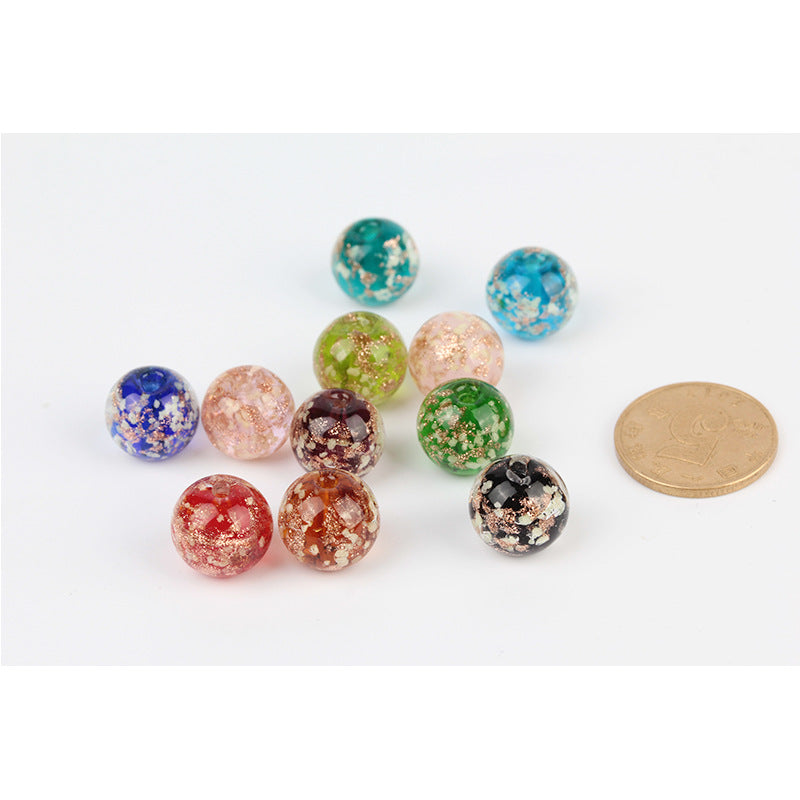 Suministro de cuentas de vidrio de arena dorada luminosas, cuentas sueltas, cuentas redondas de cristal, accesorios de joyería para bricolaje, material para pulseras, pulsera de cuentas 