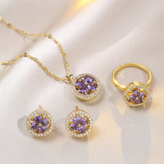 Joyería al por mayor: Anillos, pendientes y collar con incrustaciones de circonitas de acero y titanio con diseño de conejo, flor y copo de nieve.