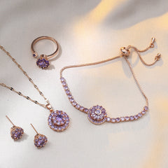 Joyería al por mayor: Anillos, pendientes y collar con incrustaciones de circonitas de acero y titanio con diseño de conejo, flor y copo de nieve.
