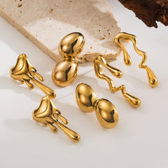 1 par de pendientes estilo IG, estilo francés, estilo simple, irregulares, forma de corazón, color sólido, chapados en aceite a presión, de acero inoxidable 304, chapados en oro de 18 quilates. 