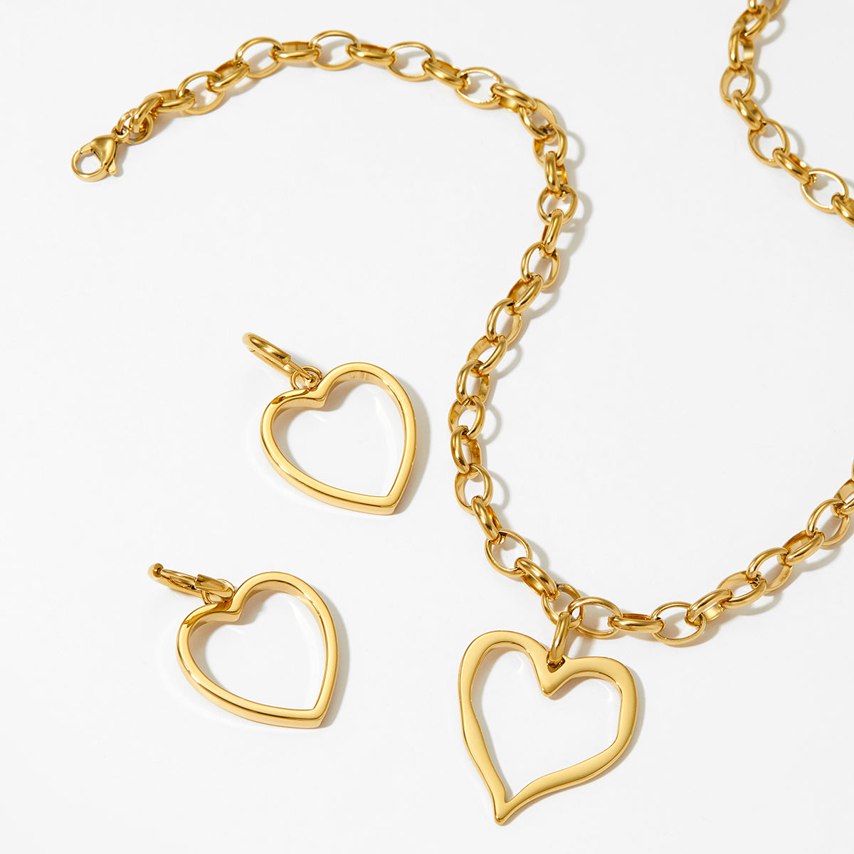 Joyería al por mayor, estilo moderno, forma de corazón dulce, acero inoxidable 304, acero inoxidable 316, chapado en oro de 16 quilates, chapado en oro blanco, conjunto de joyas chapadas en oro.
