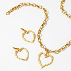 Joyería al por mayor, estilo moderno, forma de corazón dulce, acero inoxidable 304, acero inoxidable 316, chapado en oro de 16 quilates, chapado en oro blanco, conjunto de joyas chapadas en oro.