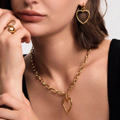 Joyería al por mayor, estilo moderno, forma de corazón dulce, acero inoxidable 304, acero inoxidable 316, chapado en oro de 16 quilates, chapado en oro blanco, conjunto de joyas chapadas en oro.