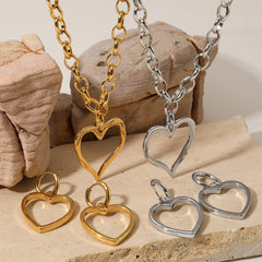 Joyería al por mayor, estilo moderno, forma de corazón dulce, acero inoxidable 304, acero inoxidable 316, chapado en oro de 16 quilates, chapado en oro blanco, conjunto de joyas chapadas en oro.