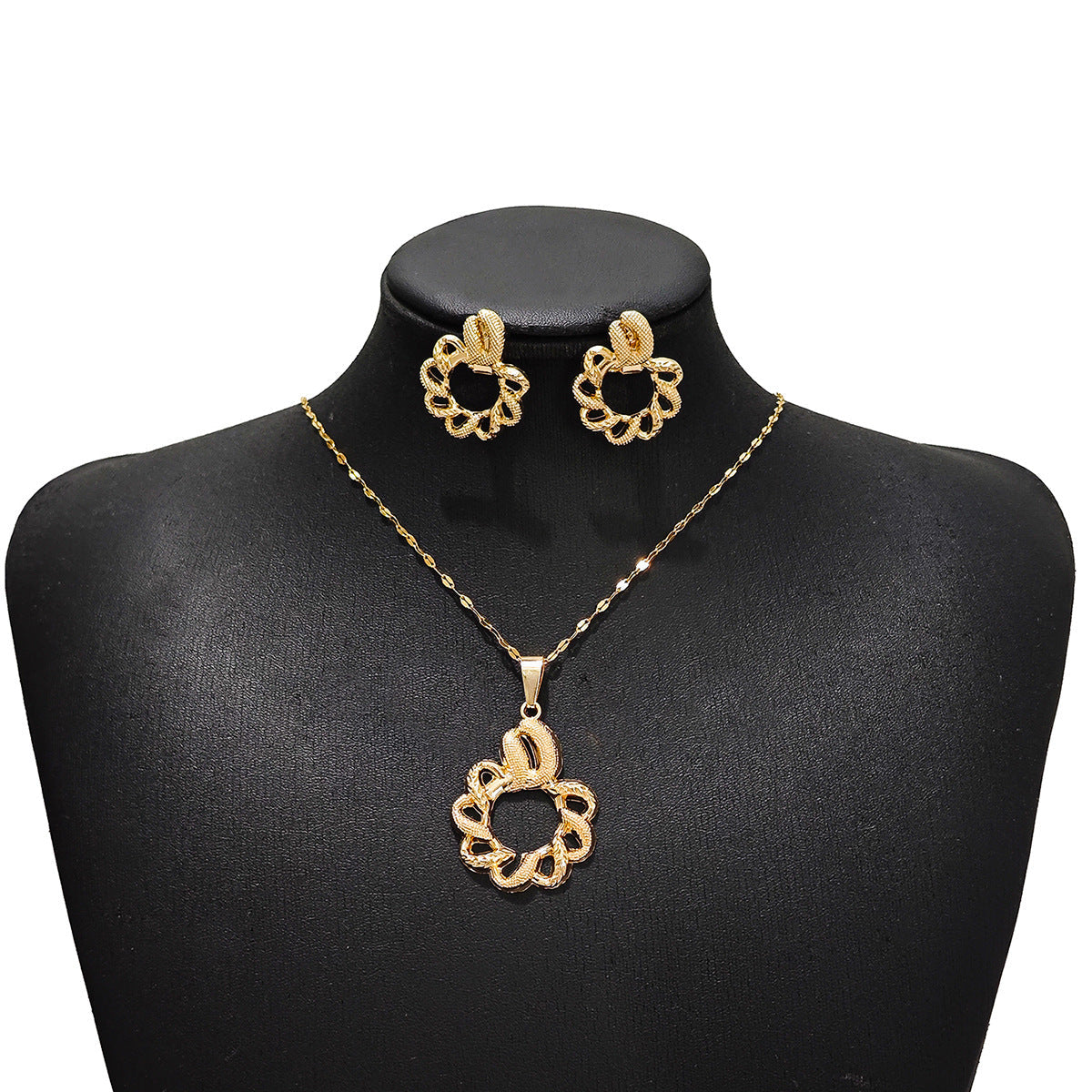 Conjunto de joyería elegante con diseño geométrico clásico de acero inoxidable 304 chapado en oro al por mayor