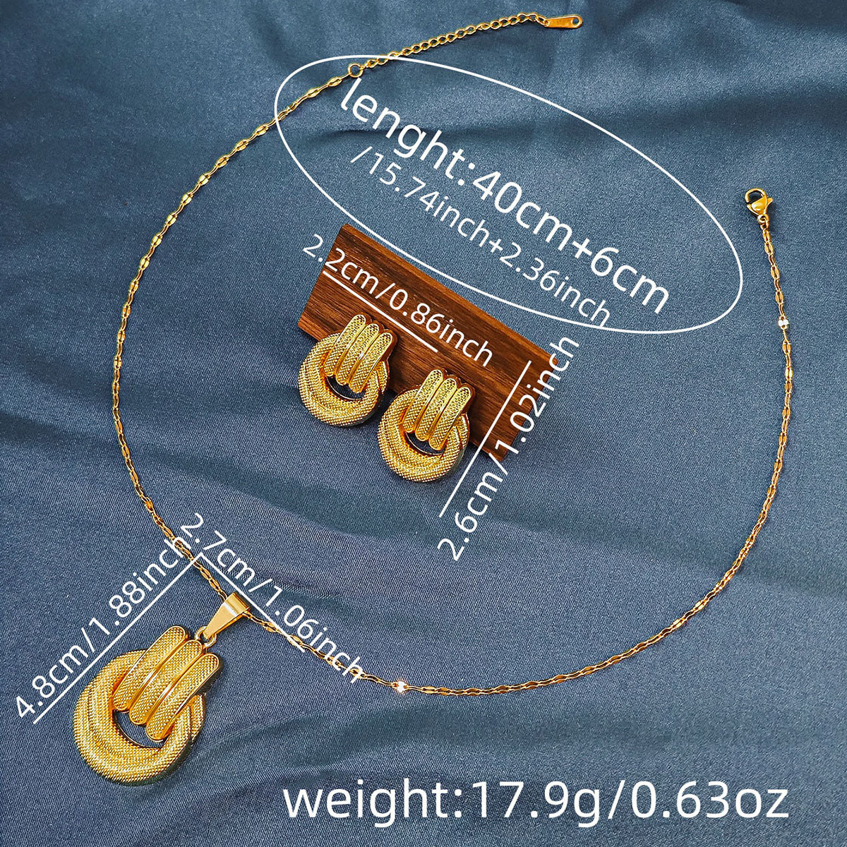 Conjunto de joyería elegante con diseño geométrico clásico de acero inoxidable 304 chapado en oro al por mayor