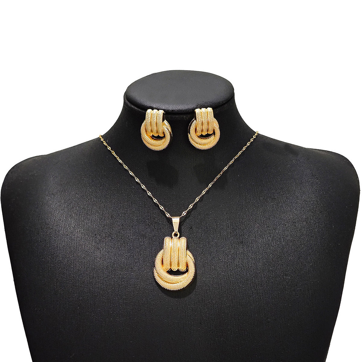 Conjunto de joyería elegante con diseño geométrico clásico de acero inoxidable 304 chapado en oro al por mayor