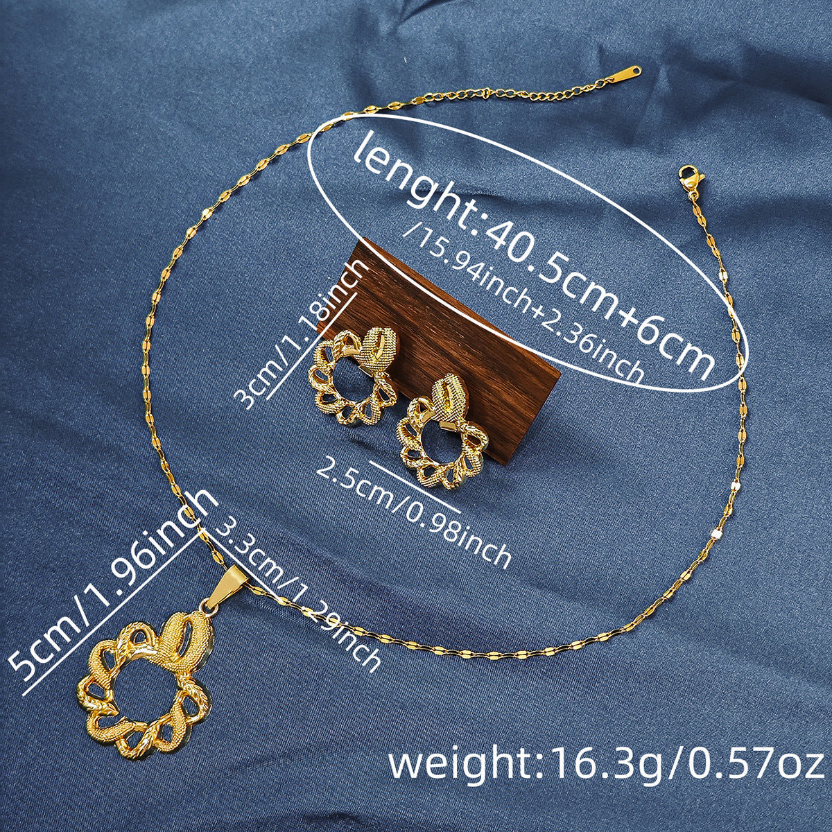 Conjunto de joyería elegante con diseño geométrico clásico de acero inoxidable 304 chapado en oro al por mayor