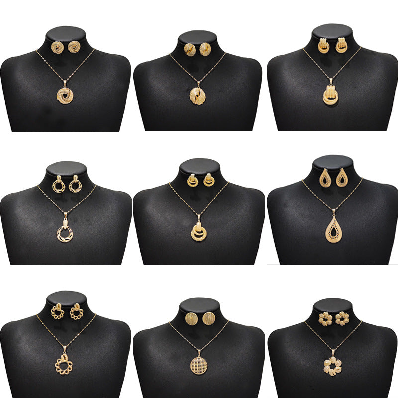 Conjunto de joyería elegante con diseño geométrico clásico de acero inoxidable 304 chapado en oro al por mayor
