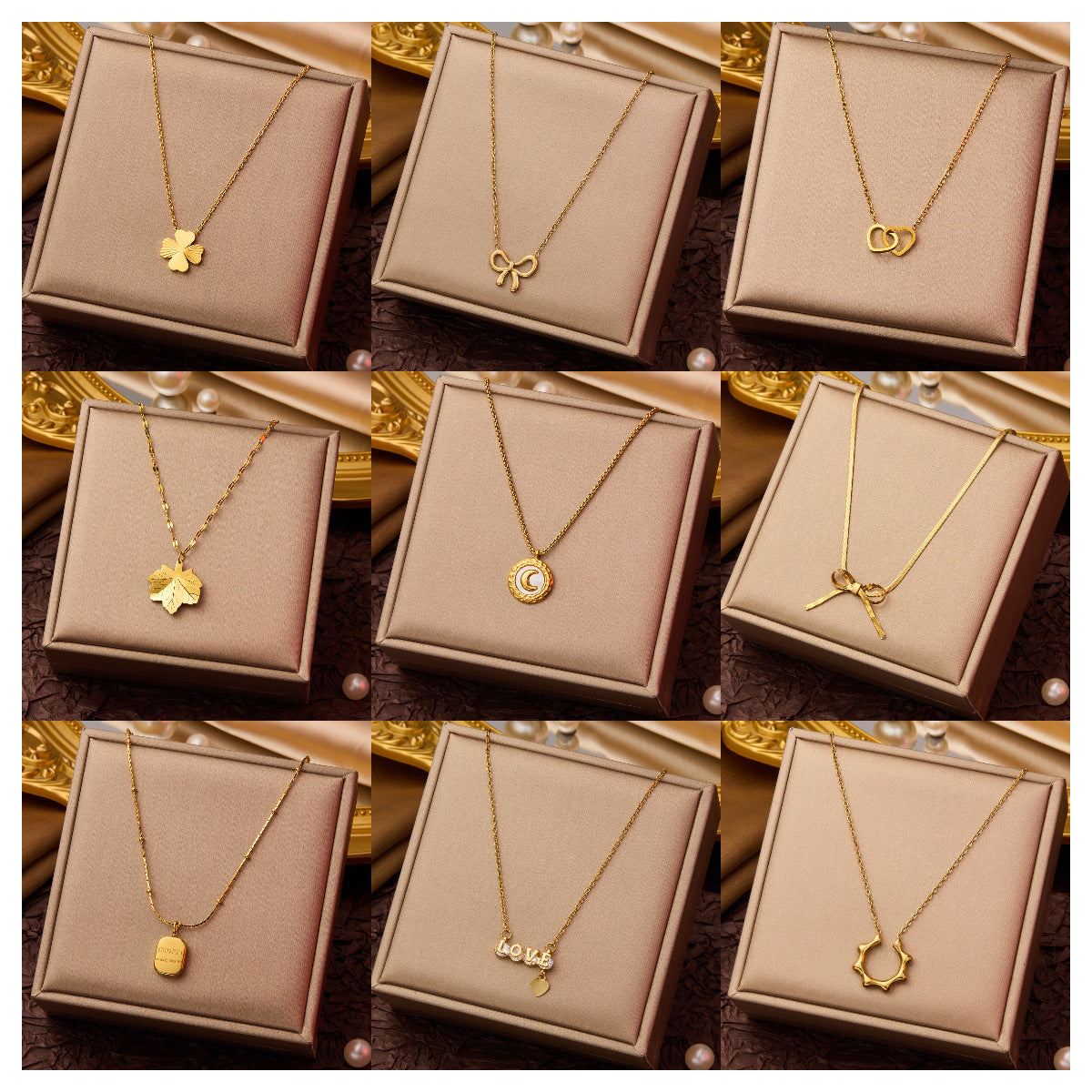 Wholesale Jewelry Elegant Simple Style Geometric Flower Bow Knot Titanium Steel Plating Pendant Necklace