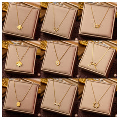 Wholesale Jewelry Elegant Simple Style Geometric Flower Bow Knot Titanium Steel Plating Pendant Necklace