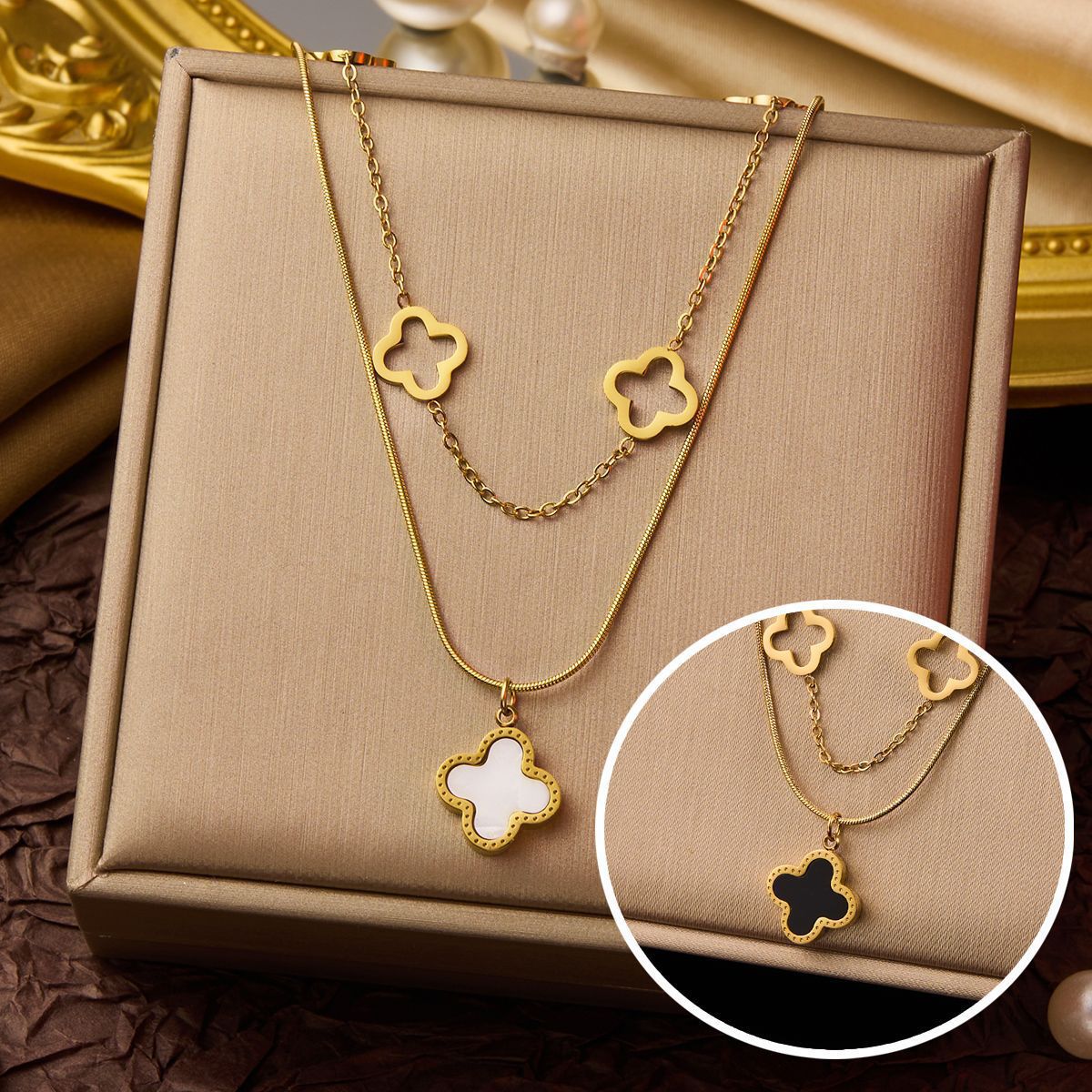 Wholesale Jewelry Elegant Simple Style Geometric Flower Bow Knot Titanium Steel Plating Pendant Necklace