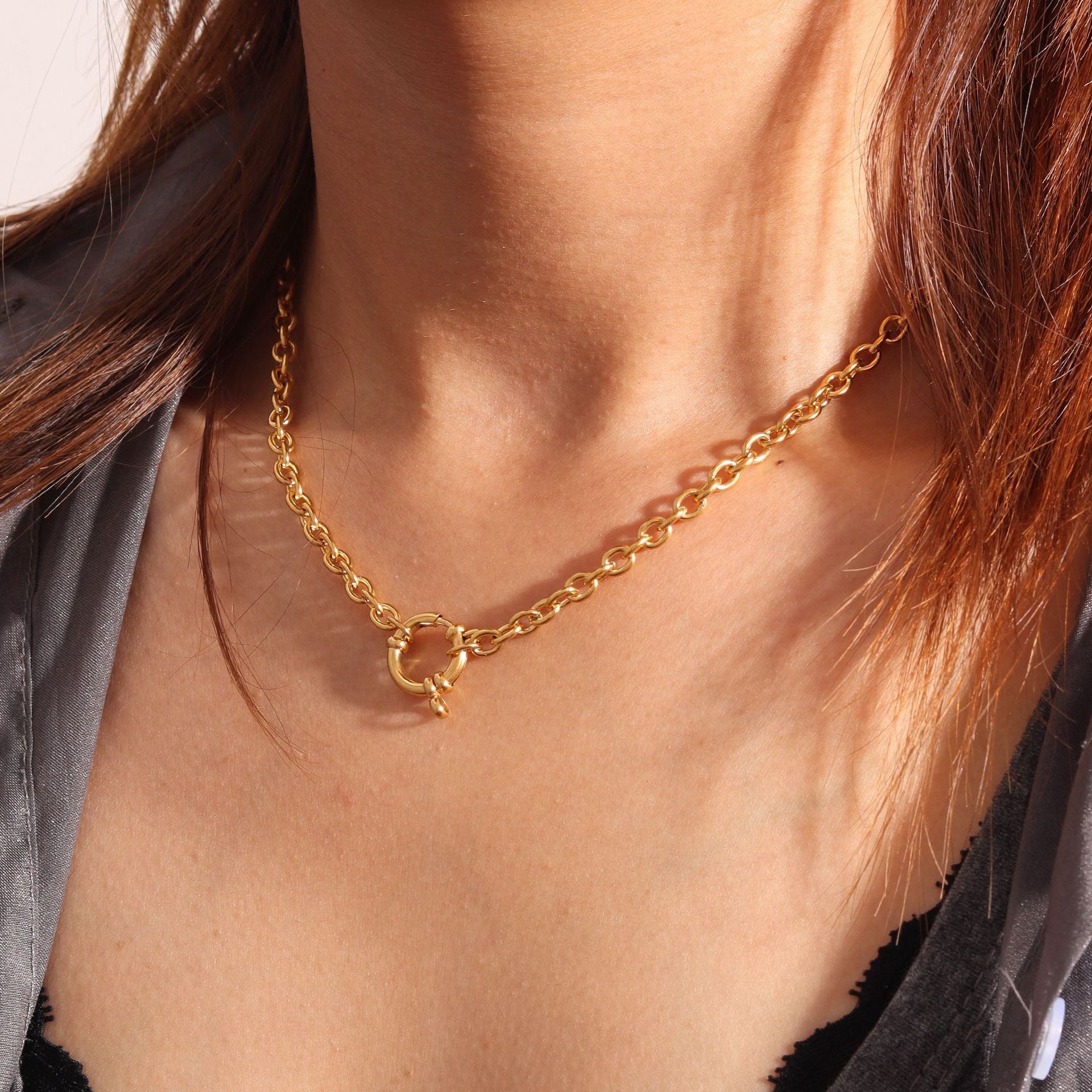 Collar con colgante de acero inoxidable 304 chapado en oro de 18 quilates, estilo casual, básico, para el día a día, color sólido