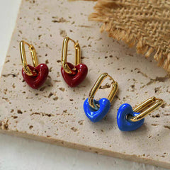 1 par de pendientes colgantes de acero inoxidable 304 con forma de corazón, estilo retro sencillo