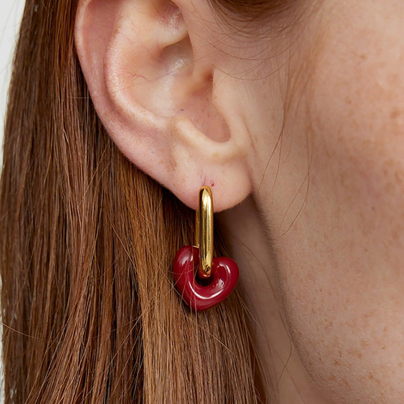 1 par de pendientes colgantes de acero inoxidable 304 con forma de corazón, estilo retro sencillo