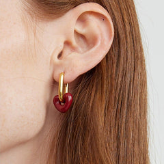 1 par de pendientes colgantes de acero inoxidable 304 con forma de corazón, estilo retro sencillo