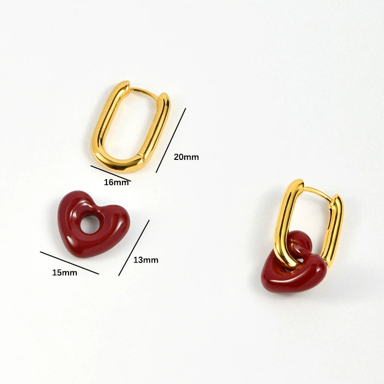 1 par de pendientes colgantes de acero inoxidable 304 con forma de corazón, estilo retro sencillo