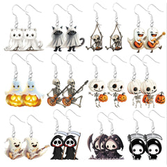 1 par de pendientes colgantes de acrílico con personajes de dibujos animados de estilo clásico y sencillo para Halloween