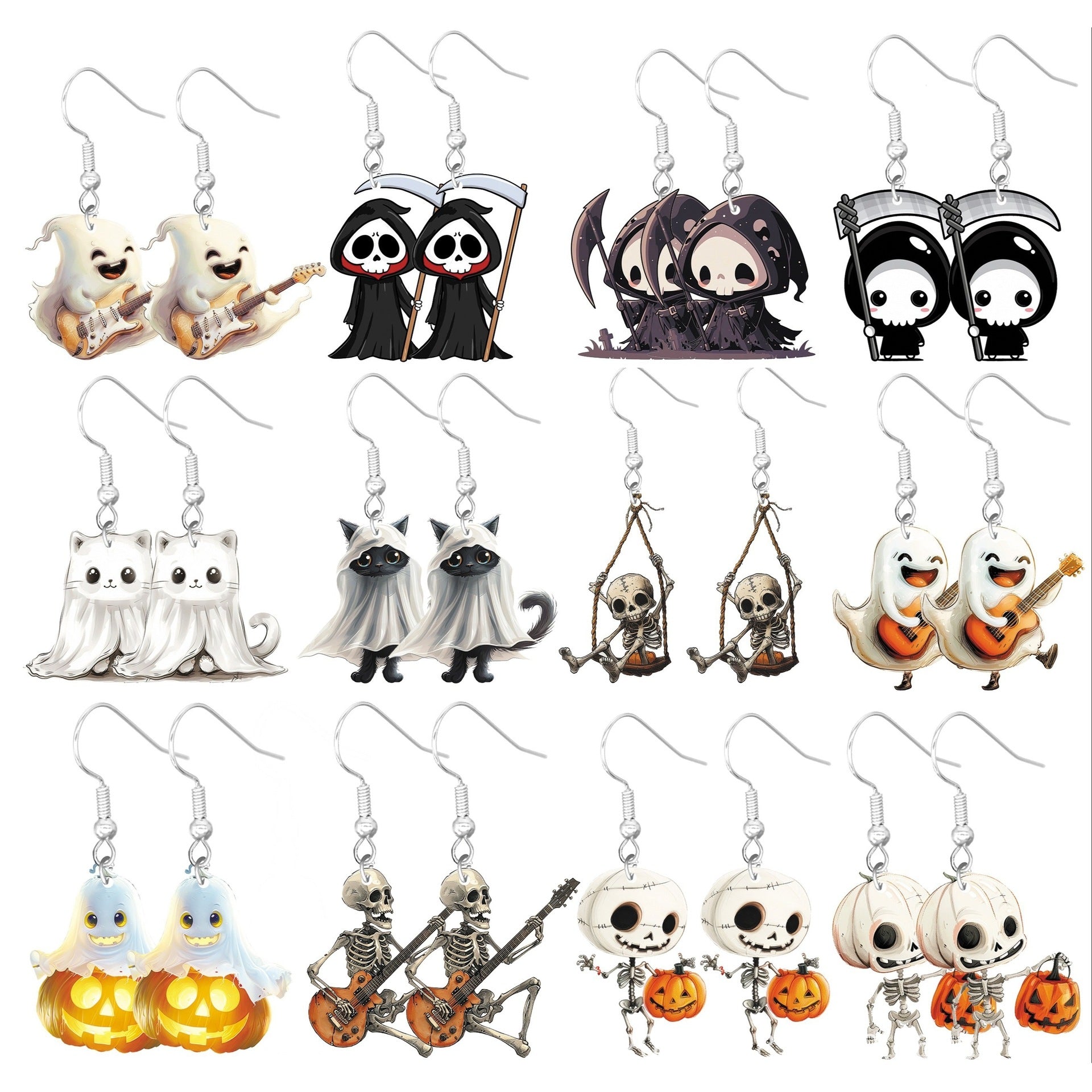 1 par de pendientes colgantes de acrílico con personajes de dibujos animados de estilo clásico y sencillo para Halloween