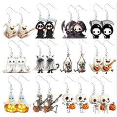 1 par de pendientes colgantes de acrílico con personajes de dibujos animados de estilo clásico y sencillo para Halloween