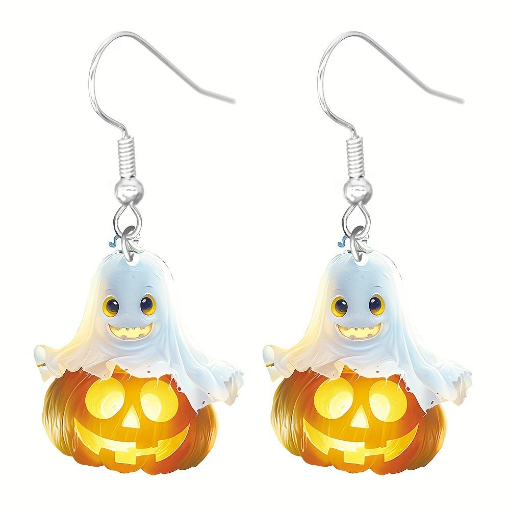 1 par de pendientes colgantes de acrílico con personajes de dibujos animados de estilo clásico y sencillo para Halloween