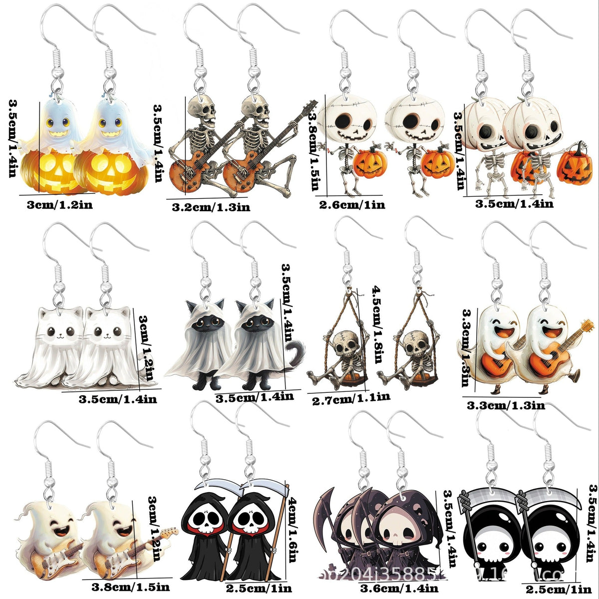 1 par de pendientes colgantes de acrílico con personajes de dibujos animados de estilo clásico y sencillo para Halloween