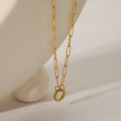Collar con colgante de acero inoxidable 304 chapado en oro de 18 quilates, estilo casual, básico, redondo, color sólido, rectangular