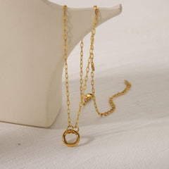 Collar con colgante de acero inoxidable 304 chapado en oro de 18 quilates, estilo casual, básico, redondo, color sólido, rectangular