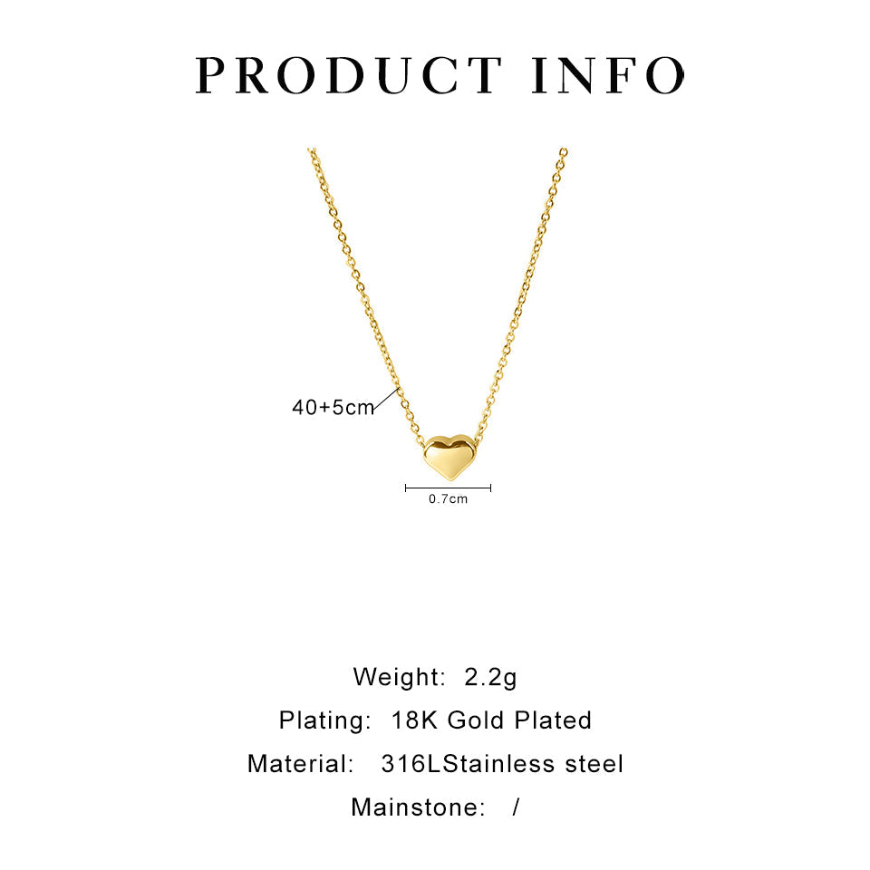 Collar con colgante tridimensional de acero inoxidable 316L chapado en oro de 18 quilates con forma de corazón, joyería al por mayor