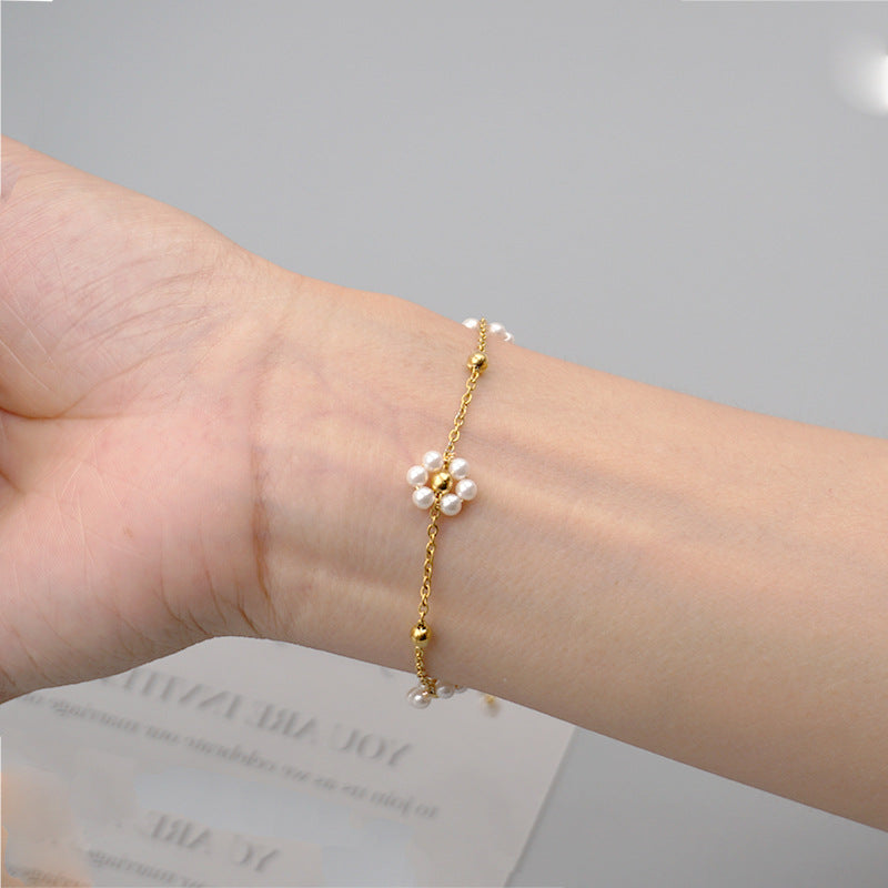 Wholesale Jewelry Retro Sweet Commute Flower 304 Stainless Steel 18K Gold Plated Necklace