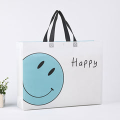 Bolsa de ropa no tejida prensada en caliente, disponible en stock, bolsa con expresión facial sonriente, bolsa de ropa para niños con impresión a color, bolsa de publicidad, impresión LO (por 50 piezas)