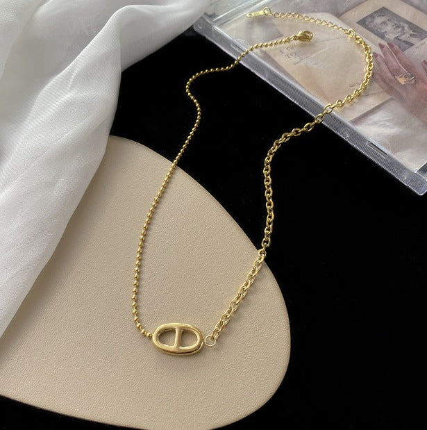 Collar con colgante de acero de titanio chapado en forma de corazón, con forma de estrella de mar, estilo IG, estilo dulce y sencillo, con lazo y nudo.