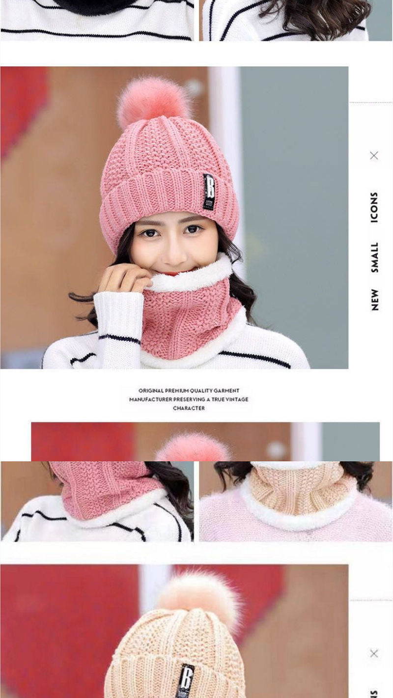 Gorro de invierno para mujer, estilo coreano, forro polar, gorro de lana gruesa, bufanda cálida, gorro de punto para otoño e invierno, venta al por mayor