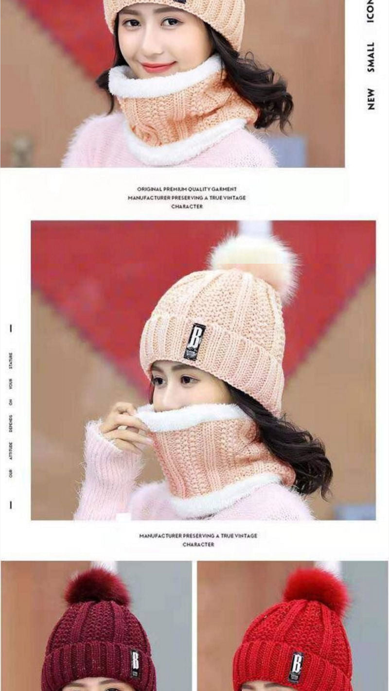 Gorro de invierno para mujer, estilo coreano, forro polar, gorro de lana gruesa, bufanda cálida, gorro de punto para otoño e invierno, venta al por mayor