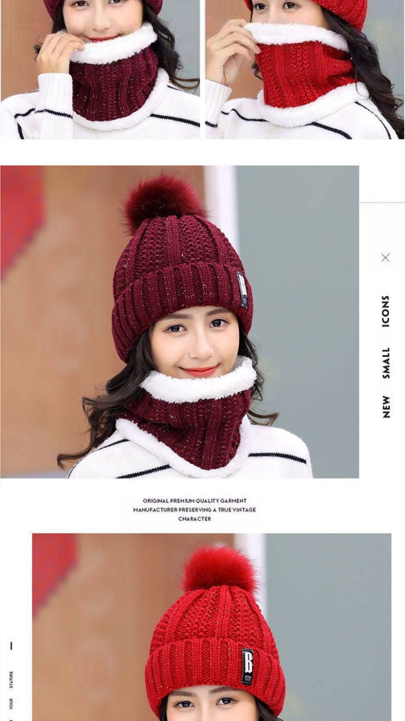 Gorro de invierno para mujer, estilo coreano, forro polar, gorro de lana gruesa, bufanda cálida, gorro de punto para otoño e invierno, venta al por mayor